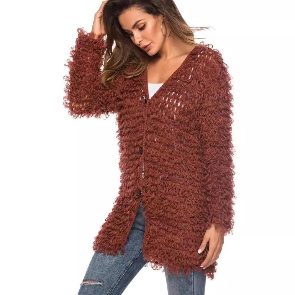 Zara Hand Crochet Loop Yarn Cardigan Mid Length